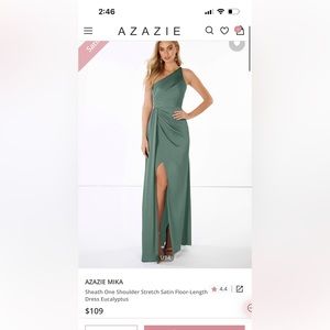 Azazie Mika Sheath One Shoulder Stretch Satin Floor-Length Dress Eucalyptus